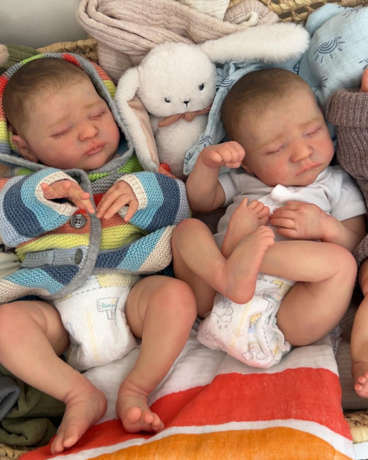 Luna & Leo -Twin sleeping silicone Reborn Baby Dolls set(17-inch) Ultra Realistic,Gift box +Bunny included