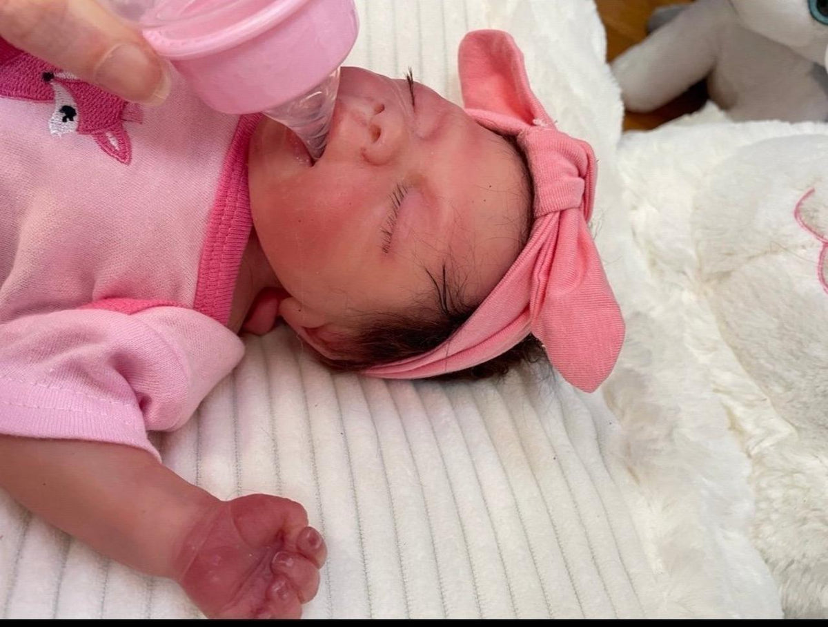 Full Body Silicone Reborn preemie Baby Girl 15” Drink And Wet Doll rooted hair